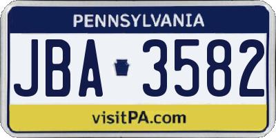 PA license plate JBA3582