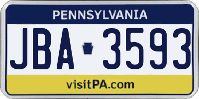 PA license plate JBA3593