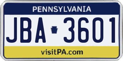 PA license plate JBA3601