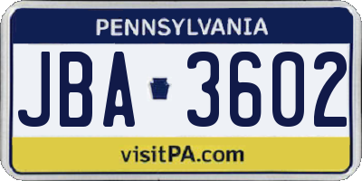PA license plate JBA3602