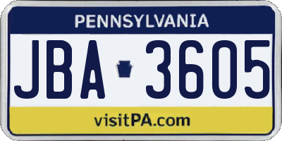 PA license plate JBA3605