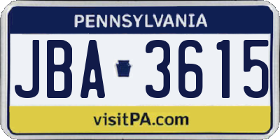 PA license plate JBA3615