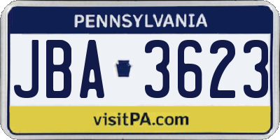 PA license plate JBA3623