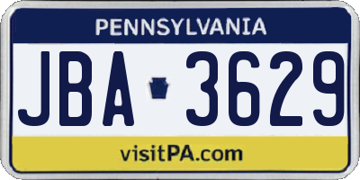 PA license plate JBA3629