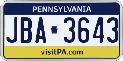PA license plate JBA3643