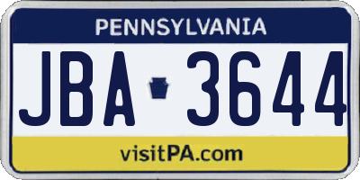 PA license plate JBA3644
