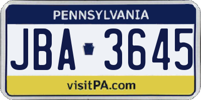 PA license plate JBA3645