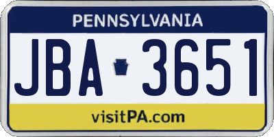 PA license plate JBA3651