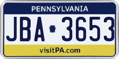 PA license plate JBA3653