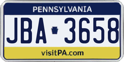 PA license plate JBA3658