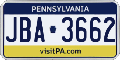 PA license plate JBA3662