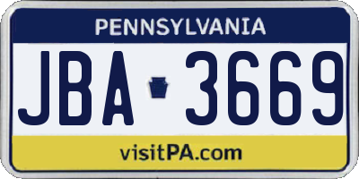 PA license plate JBA3669