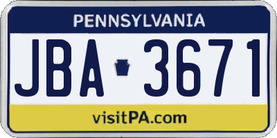 PA license plate JBA3671