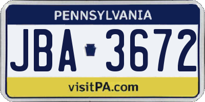 PA license plate JBA3672