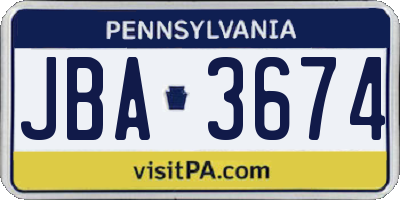 PA license plate JBA3674