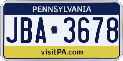 PA license plate JBA3678