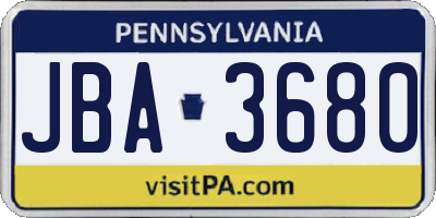 PA license plate JBA3680
