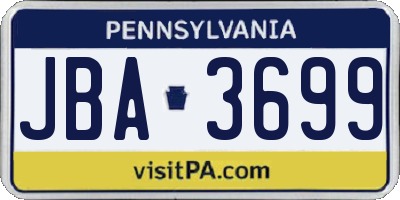 PA license plate JBA3699