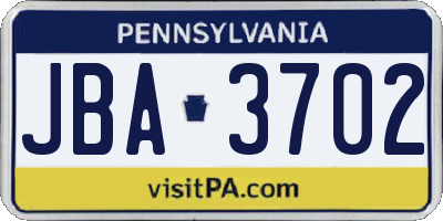 PA license plate JBA3702