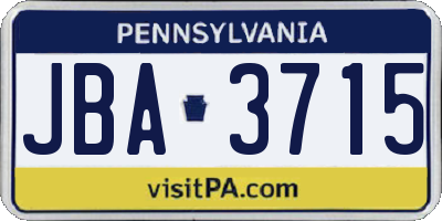 PA license plate JBA3715