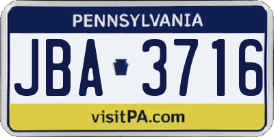 PA license plate JBA3716