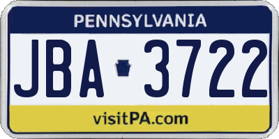 PA license plate JBA3722