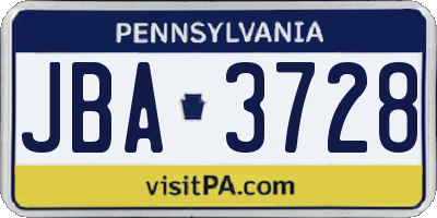 PA license plate JBA3728