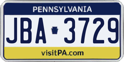 PA license plate JBA3729
