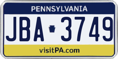 PA license plate JBA3749