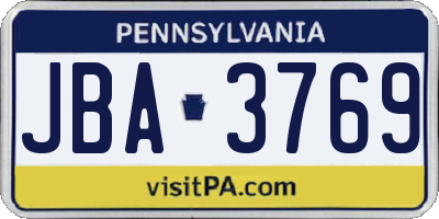 PA license plate JBA3769