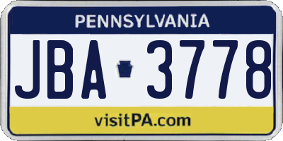 PA license plate JBA3778