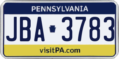 PA license plate JBA3783