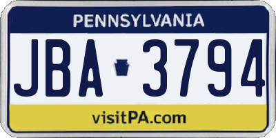 PA license plate JBA3794