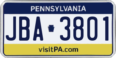 PA license plate JBA3801