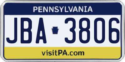 PA license plate JBA3806