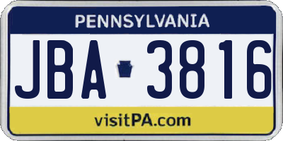 PA license plate JBA3816