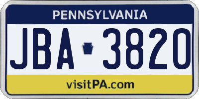 PA license plate JBA3820