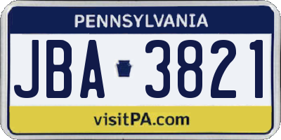 PA license plate JBA3821