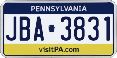 PA license plate JBA3831