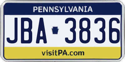 PA license plate JBA3836
