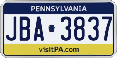 PA license plate JBA3837