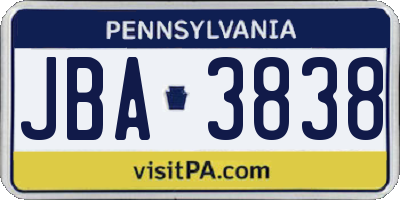 PA license plate JBA3838