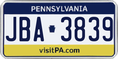 PA license plate JBA3839