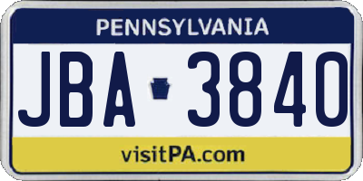 PA license plate JBA3840