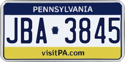 PA license plate JBA3845