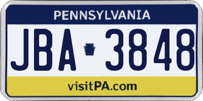 PA license plate JBA3848