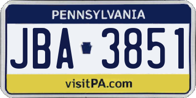 PA license plate JBA3851