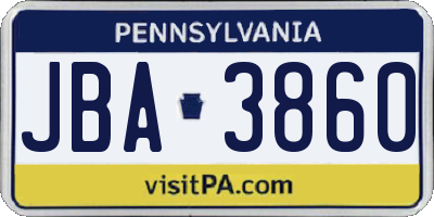 PA license plate JBA3860