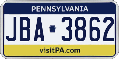 PA license plate JBA3862