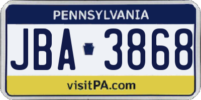 PA license plate JBA3868